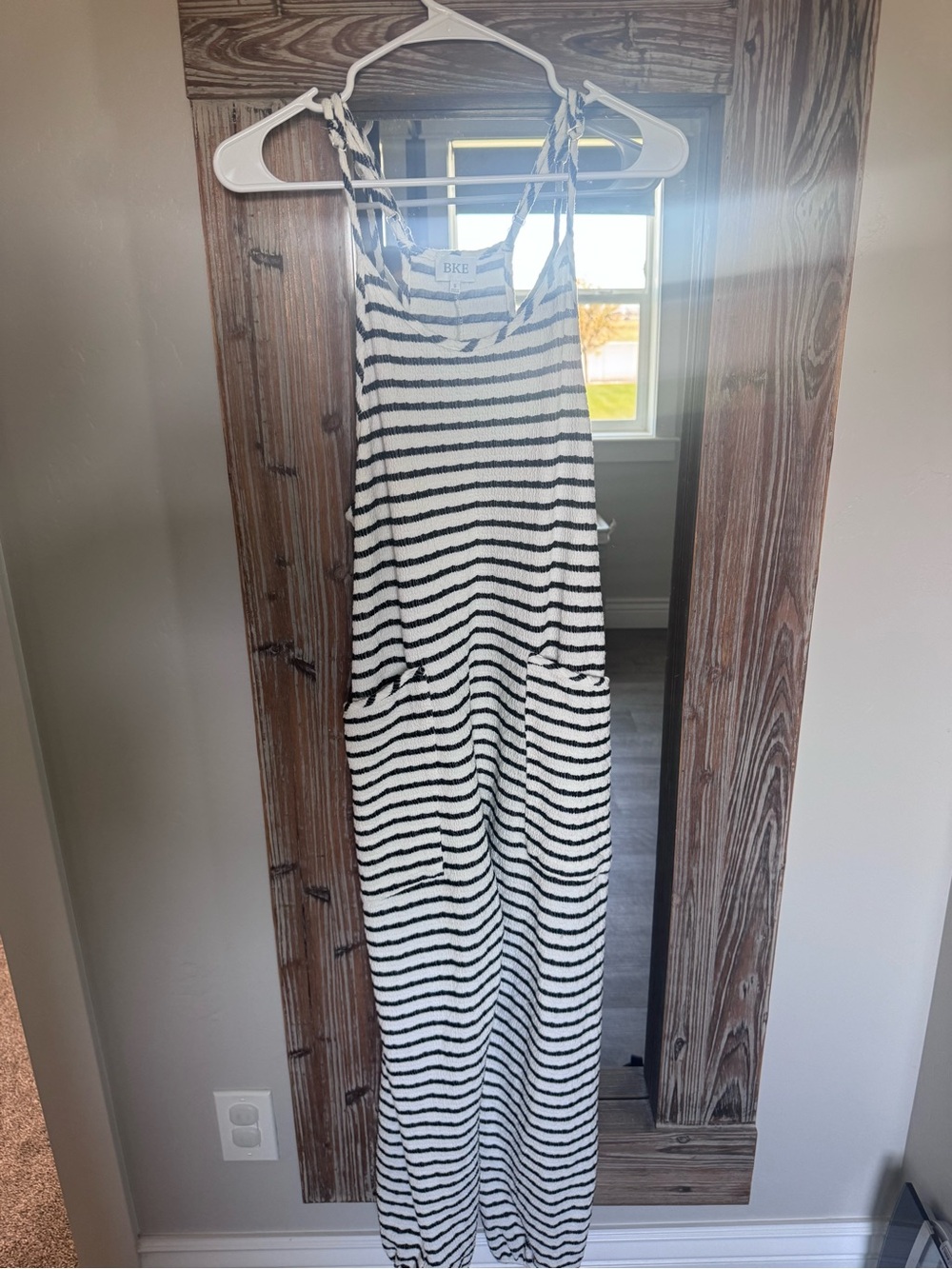 BKE Black & White Striped Tie-Shoulder Jumpsuit